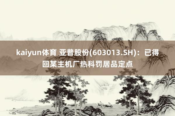 kaiyun体育 亚普股份(603013.SH)：已得回某主机厂热科罚居品定点
